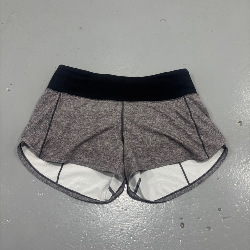 Lululemon Speed Up Shorts Grey Space Dye Black Waistband Size 6 Running Athletic